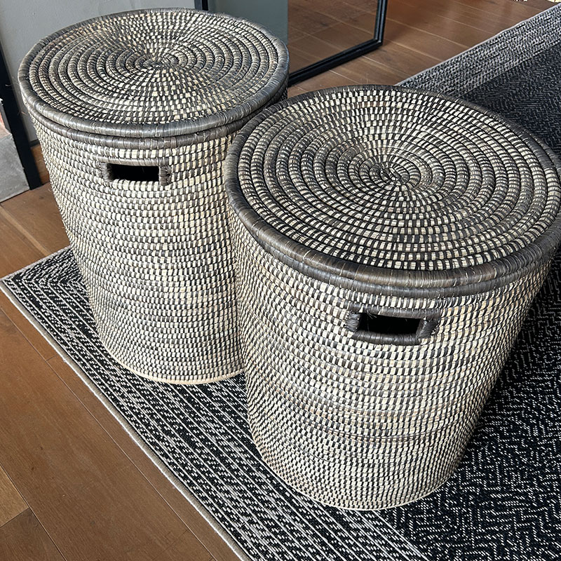 Juti-baskets.3 Juti Laundry Basket (Natural & Black) with Lid